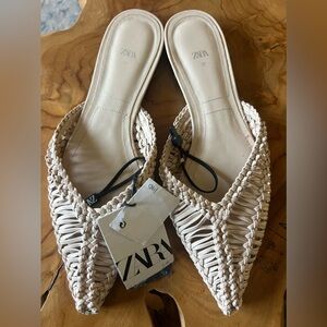 Zara Cream Mules with Intricate Weave Design